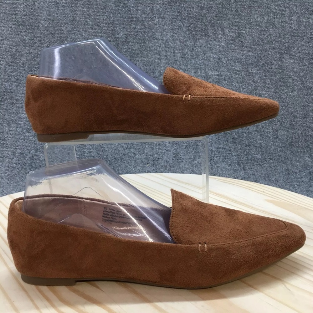 A New Day Shoes Womens 7.5 Pointed Toe Flats Slip On Loafers Brown Faux Suede - Picture 2 of 9